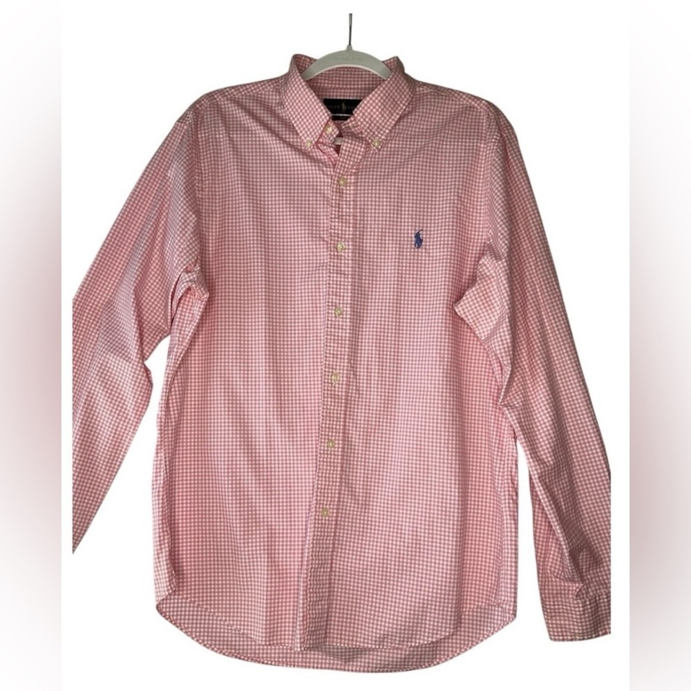 Ralph Lauren Slim Fit 100% Cotton Pink Gingham Button Up Long Sleeve Shirt L